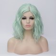 thumbnail image 2 of Humano Cabello Pelucas para Mujeres Dama 16" Fluorescente Verde Rizado Peluca con Peluca Gorra, 2 of 6