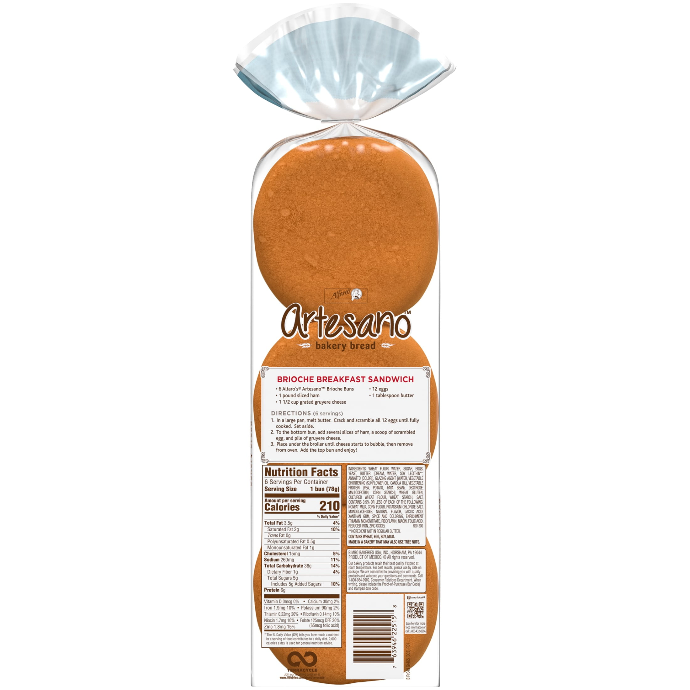 Alfaro's Artesano Brioche Buns, 6 Count, Hamburger Buns, 16.4 oz Bag