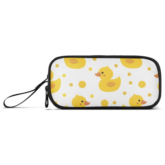 Cute Yellow Ducks Dots Cartoon Pencil Case Stationary Holder Pen Bag Pencil Pouch Tool Organizer 3 Compartments