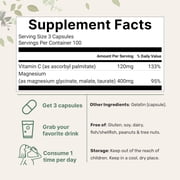 Micro Ingredients Pure Triple Magnesium Complex, 300 Capsules | 100% Chelated Magnesium Glycinate, Malate, Taurate with Vitamin C | Filler Free, Non-GMO
