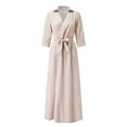 thumbnail image 3 of Femmes Mode Couleur Pure V-Cou Laçage Mince Corps Envelopper Hanches Robe Longue, 3 of 6