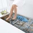 thumbnail image 4 of Farmhouse Floral Flower Bath Mat, Dahlia Rustic Wooden Plank Country Barn Wood Blue Flower Non-Slip Flannel Soft Doormat Floor Entryways Outdoor Indoor Front Door Mat, (16X48), 4 of 6
