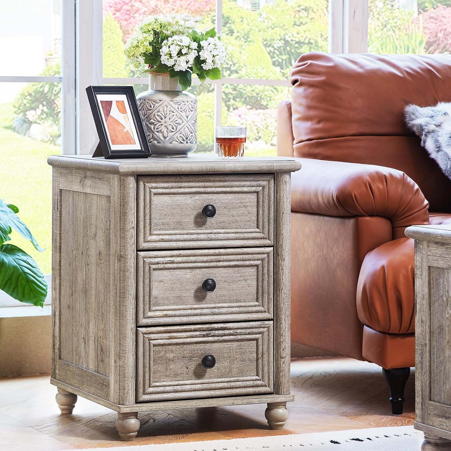 Night Stand with Drawers Farmhouse Modern Nightstand Bedside Table with Storage Cabinet for Bedroom Living Room