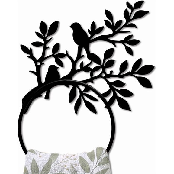Branch Limb Metal Towel Ring Bird Animal Towel Holder forWall Leafy Plants Towel Ring Black Plant Towel Rack Wall Mounted