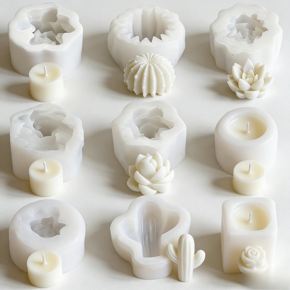 9Pcs Succulent Silicone Molds, Candle Molds, 3D Resin Molds, Succulent Cactus Candle Molds Silicone, for Candle Soap Making, Wax, Resin Casting, DIY Molds