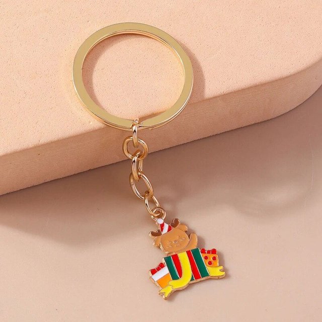 Llavero esmaltado de dibujos animados para decoración de bolso, colgante de Navidad, muñeco de nieve, ciervo, Papá Noel, joyería hecha a mano, regalo