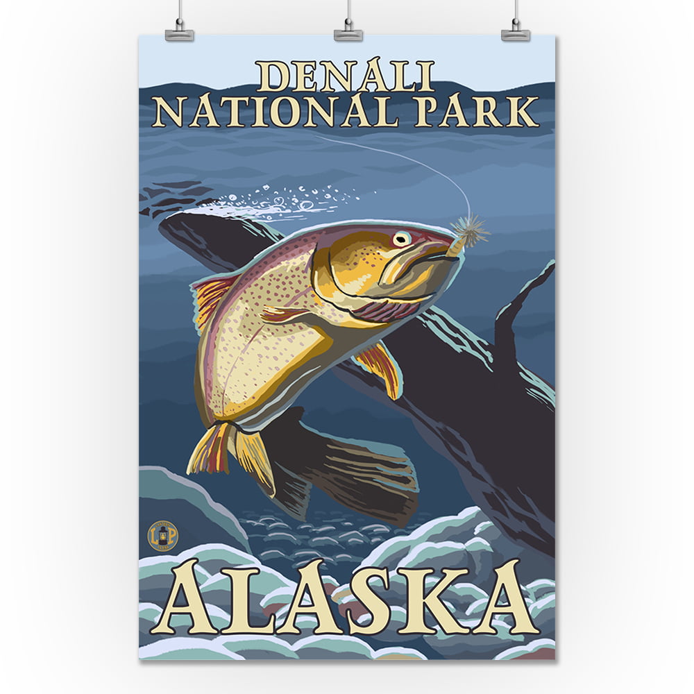 Trout Fishing Cross-Section - Denali Nat'l Park, Alaska - LP Original  Poster (12x18 Art Print, Wall Decor Travel Poster) 