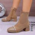 thumbnail image 4 of Taylonsss Women's Stretchy Knit Ankle Boots with Pearl Accent and Blocks Heel for Winter Comfortable Pointed Toe Back Zipper Boots for Casual Wear, 4 of 8