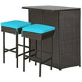 thumbnail image 4 of Gymax 3PCS Rattan Patio Bar Table & Stool Set Dining Set w/ Turquoise Cushion, 4 of 10
