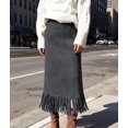 thumbnail image 6 of Suede Skirts for Women Fall Winter Midi Pencil Skirt with Tassel Dark Gray XL, 6 of 7