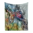 thumbnail image 1 of Vernazza Soft Flannel Fleece Throw Blanket, Digitally Generated Watercolor Effect Aerial Vista of Italian Coastal Village, Cozy Plush for Indoor and Outdoor Use, 60" x 80", Multicolor, by Ambesonne, 1 of 6