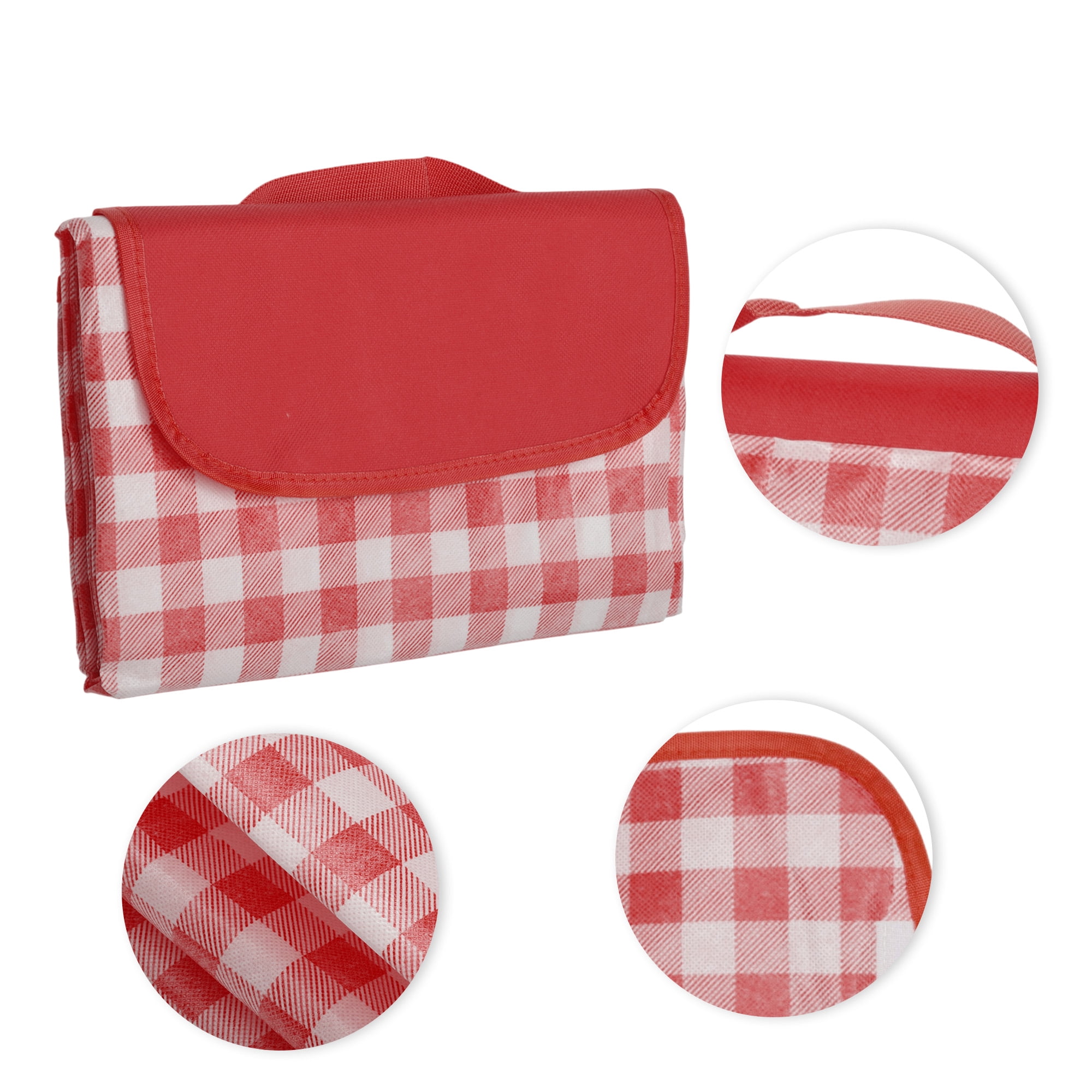 Unique Bargains Picnic Blanket Beach Mat Lightweight with Handle Red White 200x200cm