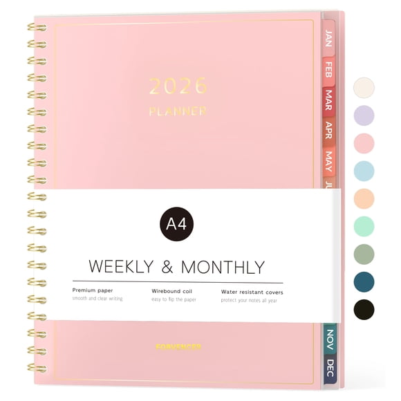 Calendario Planner Forvencer 2026, semanal y mensual, tamaño A4, color rosa