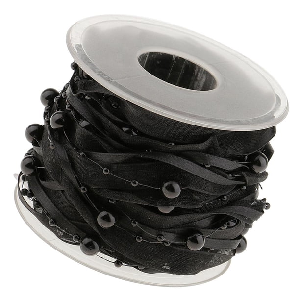 10 M Organza Cinta de Perlas Decoración de La de Boda Cinta de Cinta Decorativa Collar de Perlas Guirnalda de Perlas para Decoración, Fiesta Negro Macarena Ribete de encaje