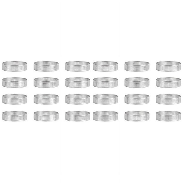 Paquete de 24 Anillos de Tarta de Acero Inoxidable, Anillo de Mousse de Pastel Perforado, Molde de Anillo de Pastel, Herramientas para Hornear Pasteles Redondos de 6 cm