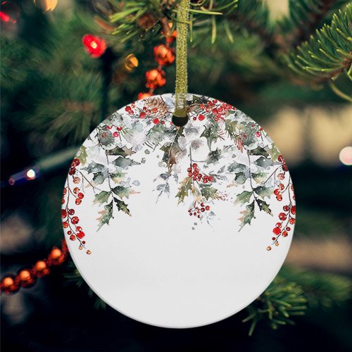 Christmas Ceramic Ornaments Xmas Tree Botanical Red Berry Pinecone Round Porcelain Hanging Ornaments with Gold String Xmas Decorations Keepsake Gifts for Holiday Home Party 3