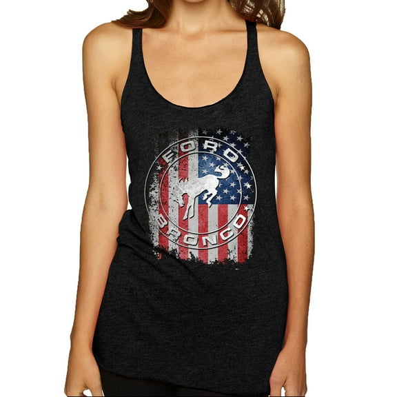 Wild Bobby US Flag Ford Bronco Women Tri-Blend Racerback Tank Top