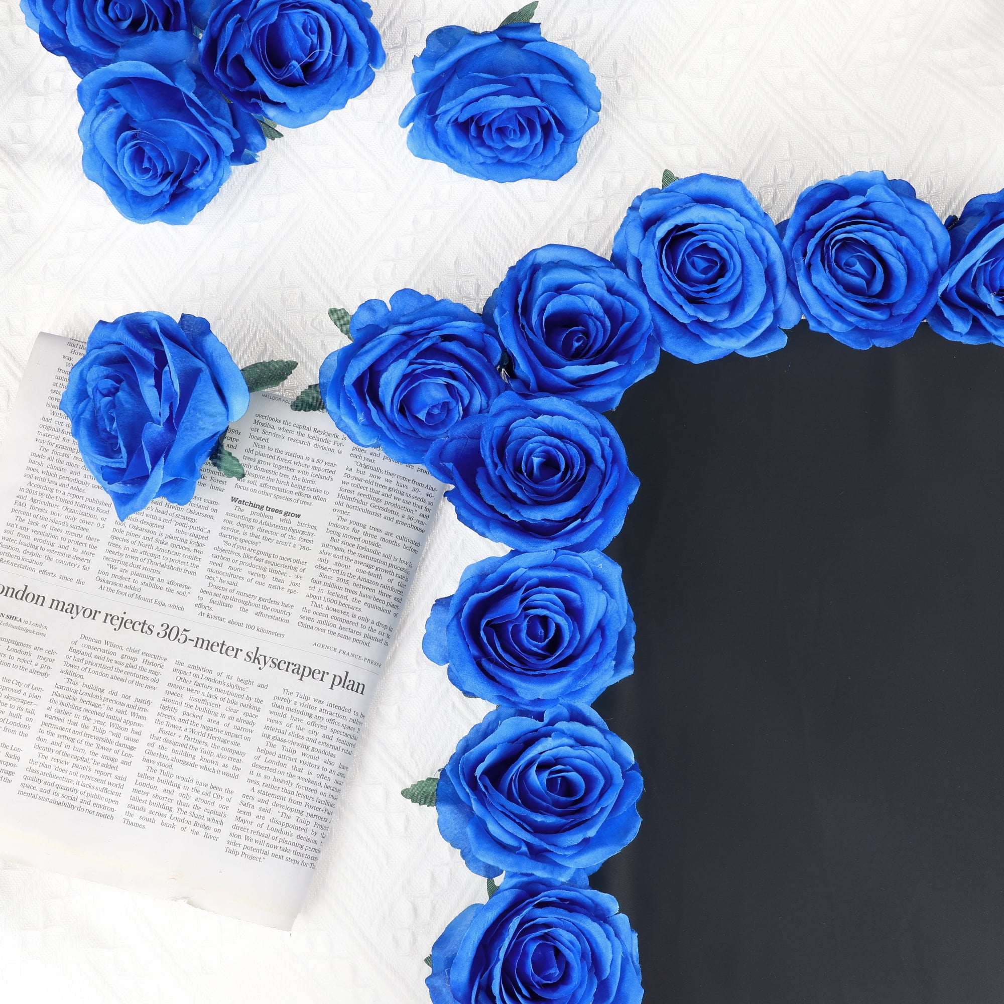 Unique Bargains 25 Pcs Roses Artificial Flowers Silk Fake Roses Blue