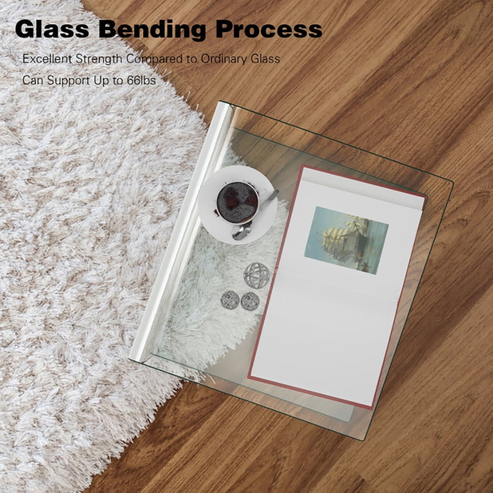 Finihen End Table, 18 x 18 x 16 Inch Tempered Waterfall End Table with non-Slip Pad, Sofa Side Table, for Living Room, Bedroom, Transparent Finihen End Table, 18 x 18 x 16 Inch Tempered Waterfall End Table with non-Slip Pad, Sofa Side Table, for Living Room, Bedroom, Transparent
