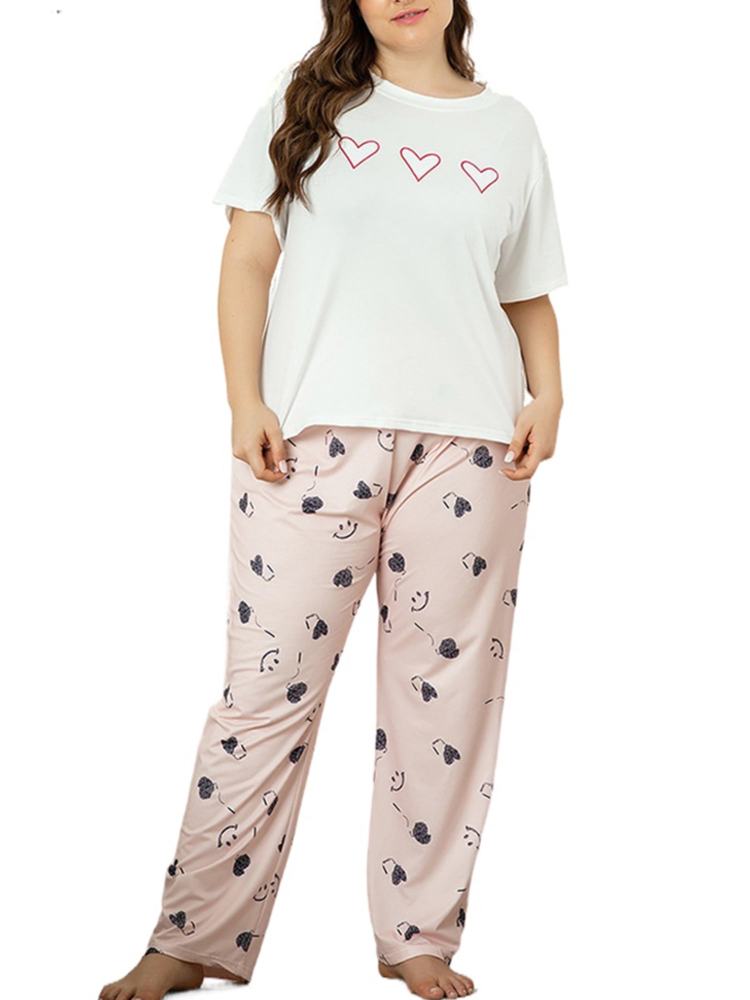 Women Hearts Print Pyjama Nighty Set 