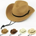 thumbnail image 2 of TELOLY Mens Hats,Summer Beach Wide Brim Sun Hat Cowboy Hat Men Fashionable Straw Hat Hats for Men,Creamy Yellow, 2 of 2