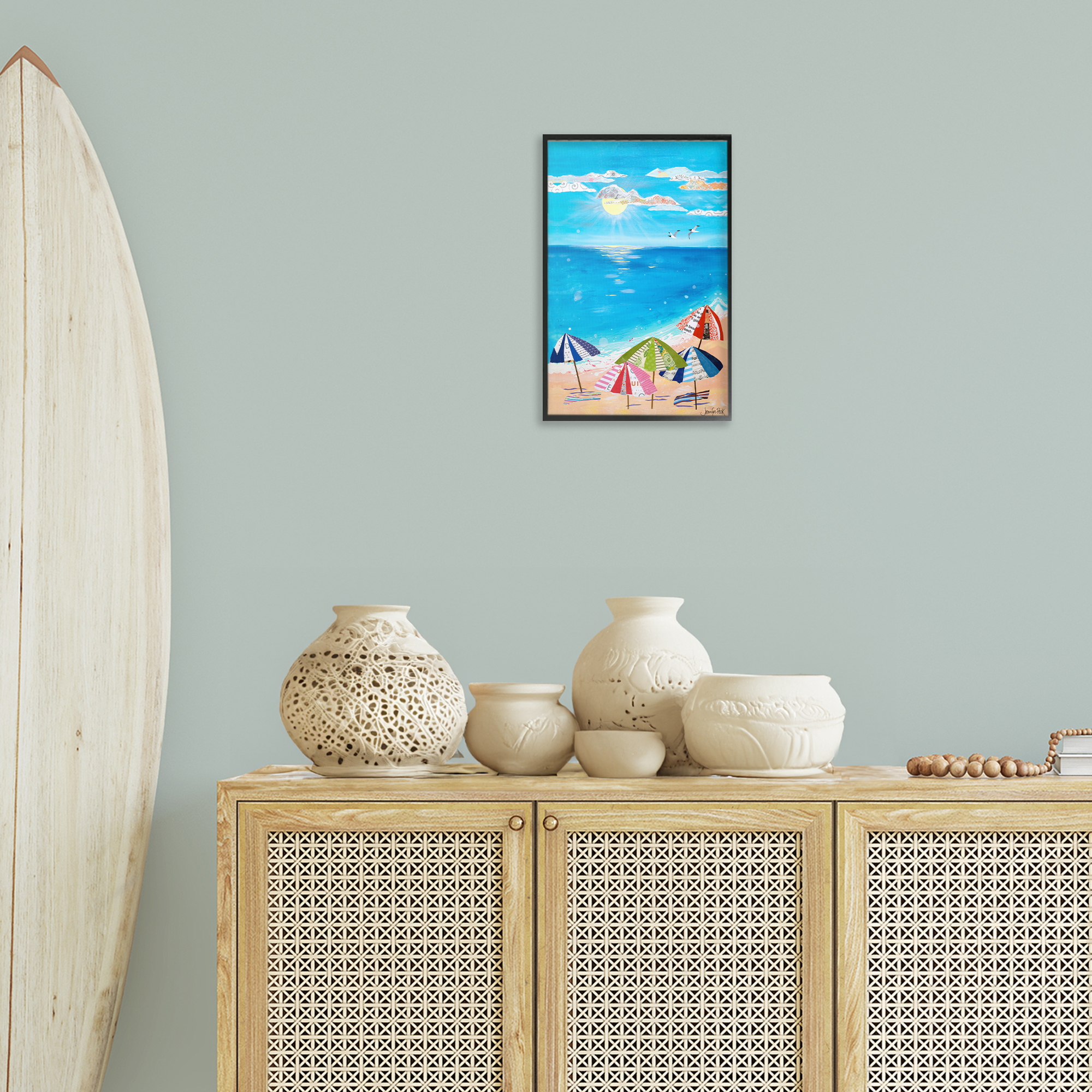 Stupell Industries Good Day Sunshine Coastal Painting Black Framed Art Print Wall Art, 12 x 18