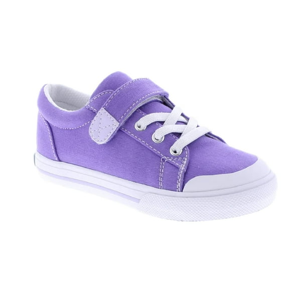 FOOTMATES Jordan Strap Canvas Flats Boys and Girls Shoes - Tennis Sneakers with Wide Toe Box, Custom-Fit Insoles, Vulcanized Outsoles - Purple, 12 Little Kid (4-8 Years)