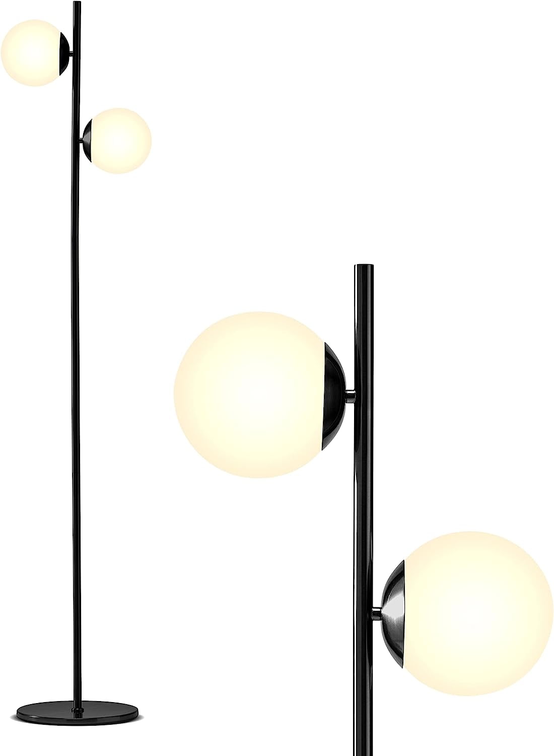 Sphere Mid Modern 2 Globe Floor Lamp for Living Room Bright Contemporary LED Standing Light