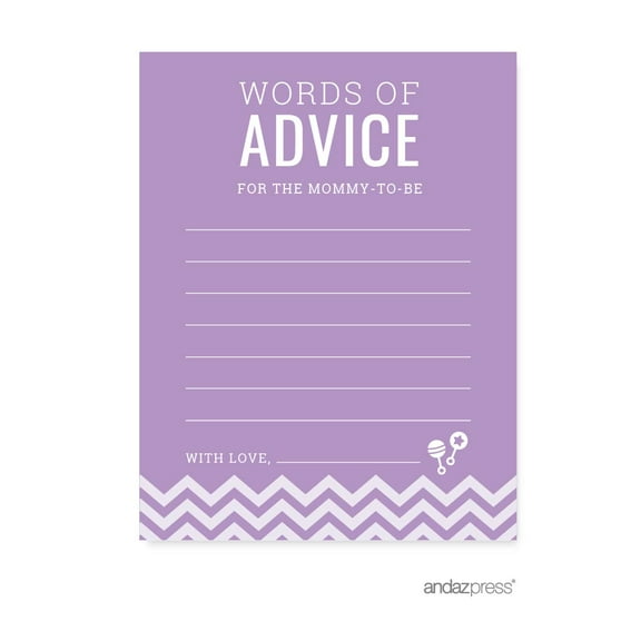 Koyal Wholesale Lavender Chevron Girl Baby Shower Collection, Advice for the Mommy to Be Cards, 20-Pack