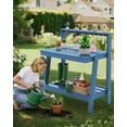 thumbnail image 3 of Potting Bench Outdoor with Storage, 3-Tier HDPE Gardening Table with Angled Legs & Tool Hooks, All-Weather Heavy Duty Potting Table for Patio, Backyard, Garden, Blue, 3 of 8