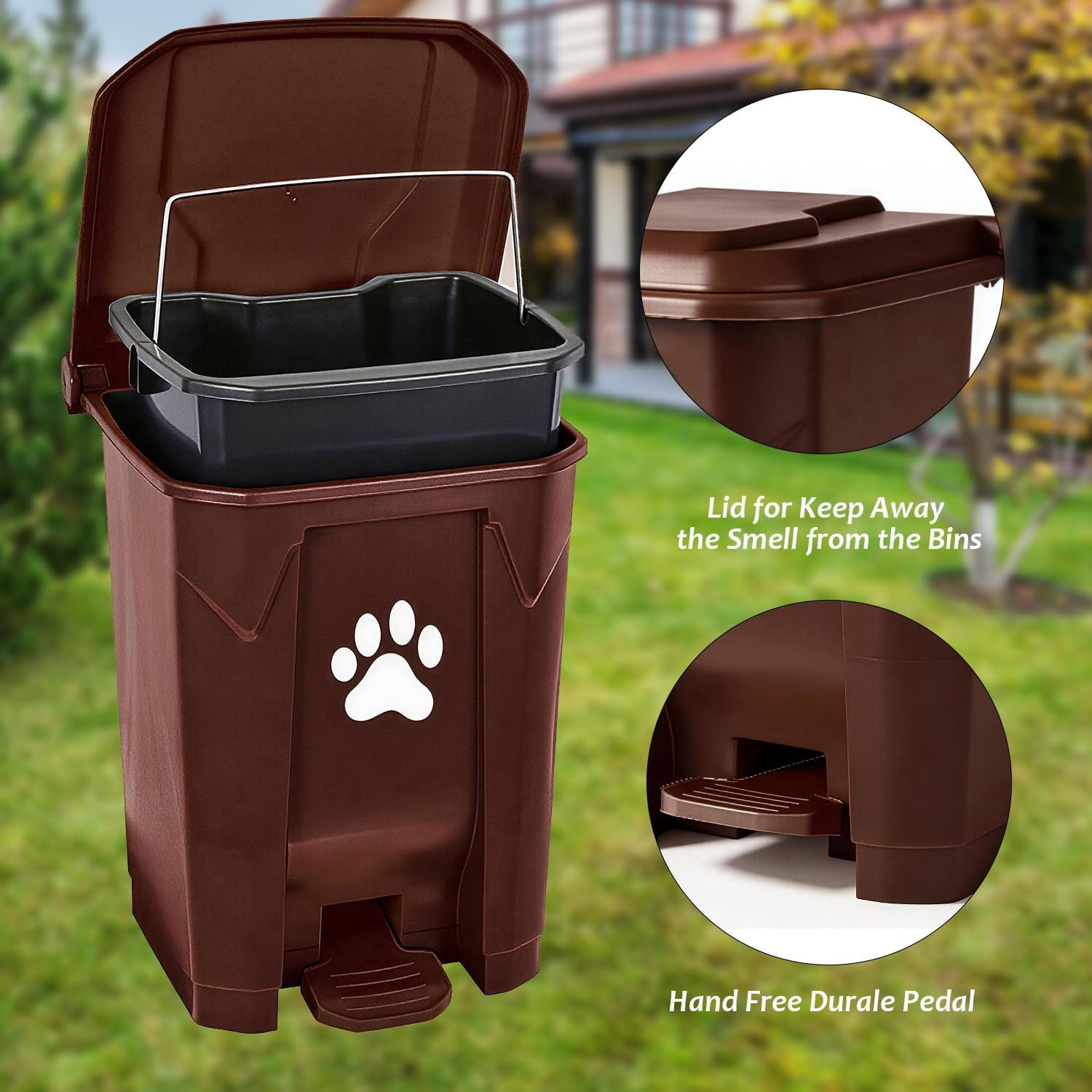 Dog Poop Trash Can Outdoors Pet Waste Station with Lid Dog Waste Disposal Container with Removable Inner Bin Bucket Hands-Free Pedal Garden Yard Home with 5Rolls Waste Bags, Grey