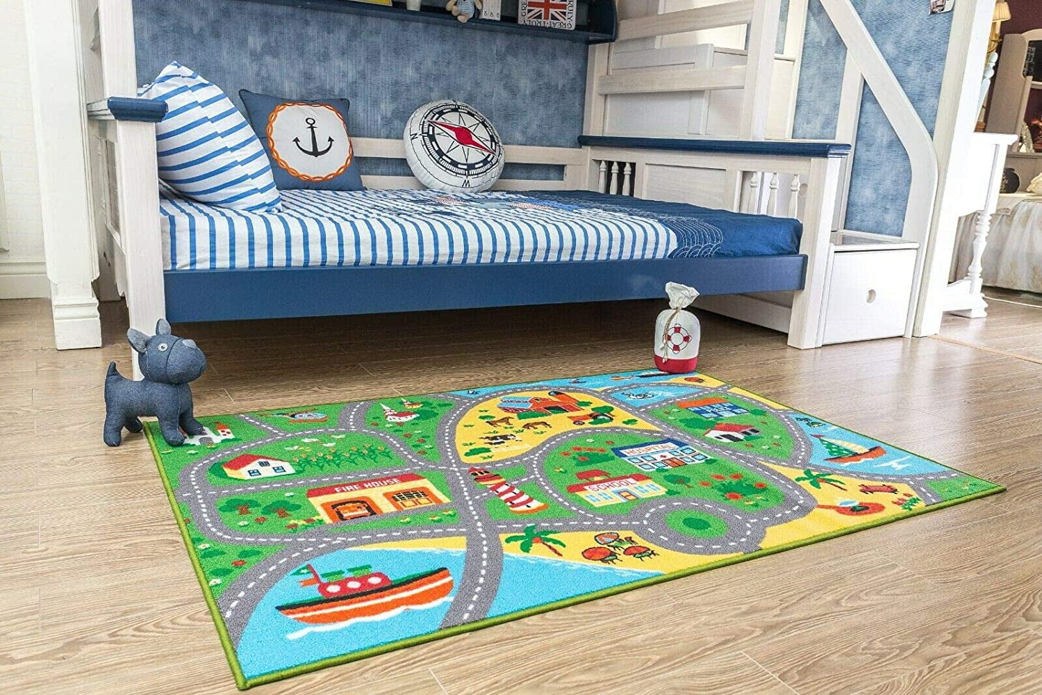 City Street Map Children Carpet Classrooms Play Mat Area Rug 4'5"x6'9