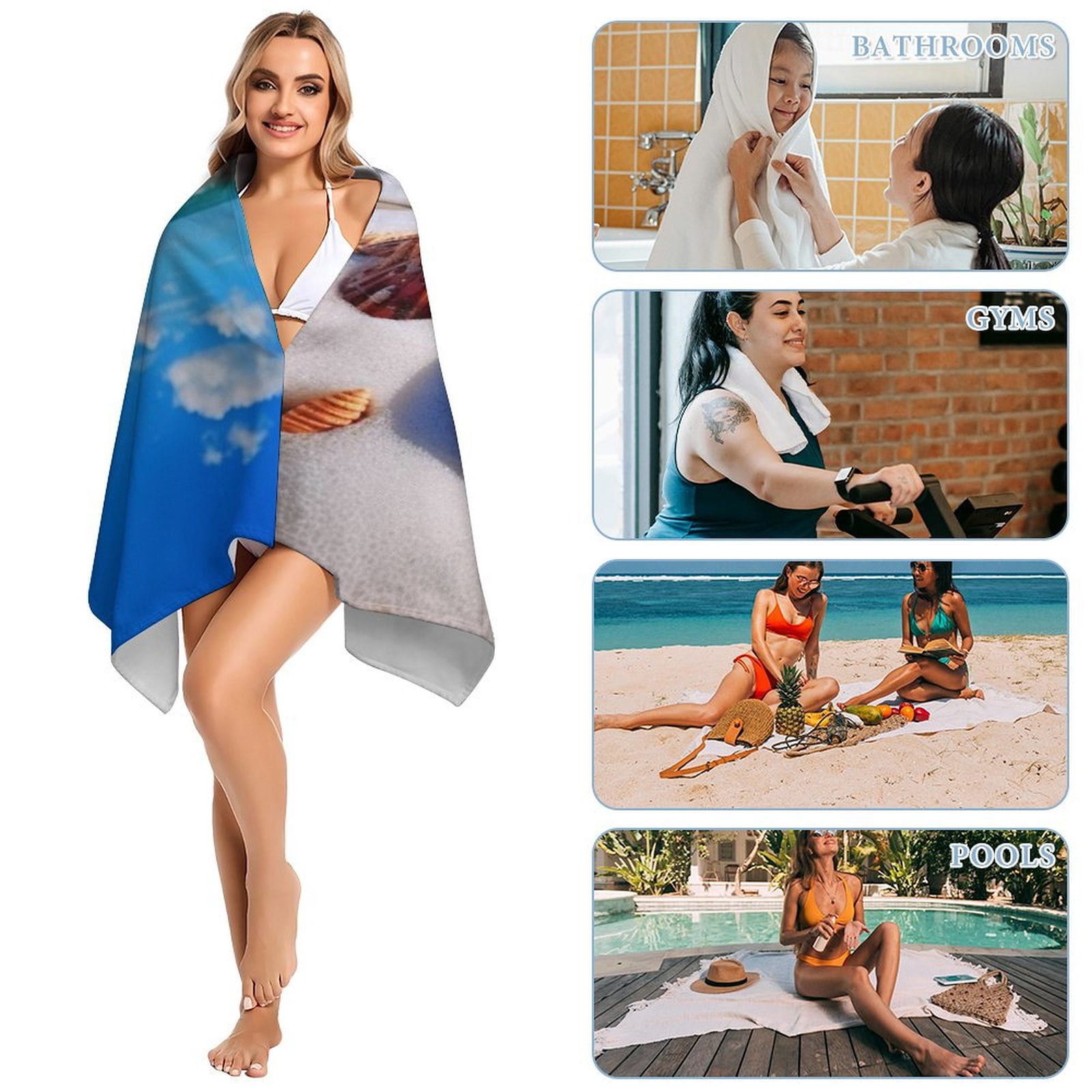 Beach Seashell Coastal Florida Beach Towels Absorbent Quick Dry Towel Sand Free Quick Dry Travel Towels Nautical Beach Summer Microfiber Bath Towel for Travel Sports Bath Swimming 30x60 inch