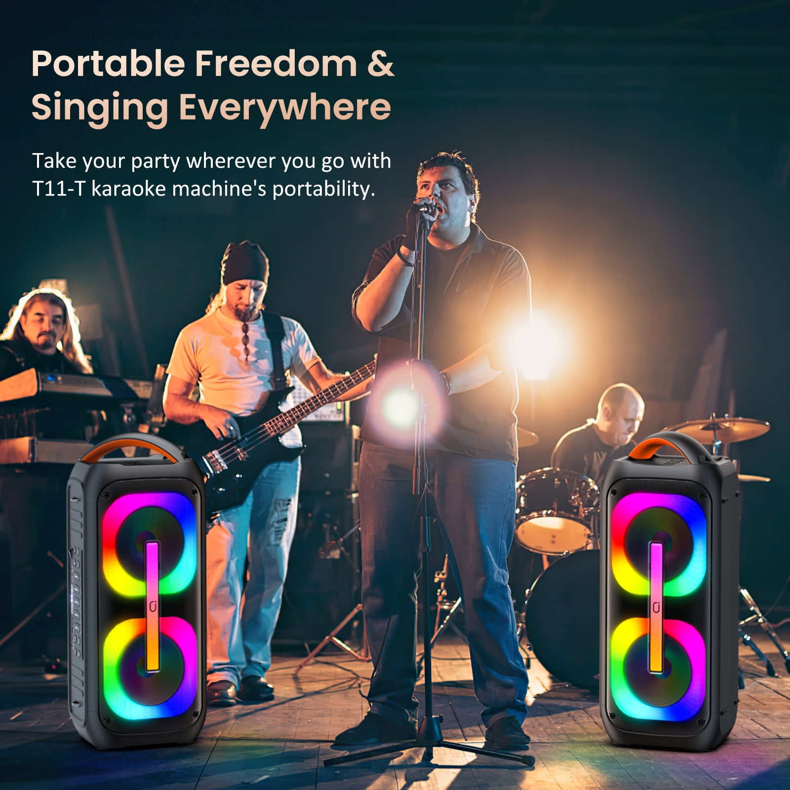 FanFun Large Party Speaker, Portable Bluetooth Speaker with Lights, Powerful Outdoor Speaker with Microphone, Stereo Sound PA System, AUX Input, T11-T
