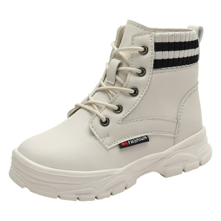 eileial Girls Boots 2024 Leather Hiking Snow Boots Side Zipper Riding Shoes with Tassel Little Kid/Big Kid Beige 13.5