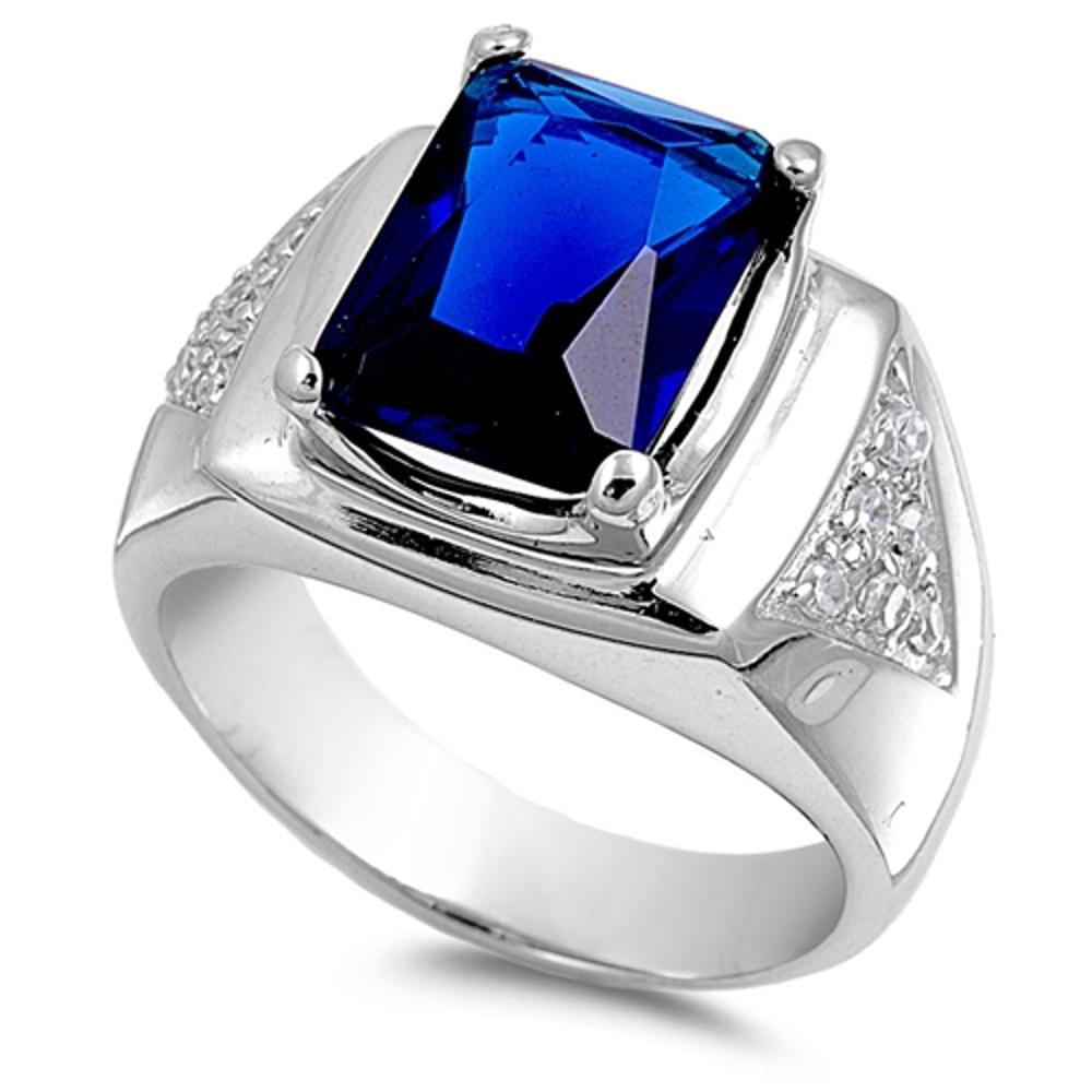 man's stainless steel oval shape blue sapphire stone ring size 8 15 14 10 