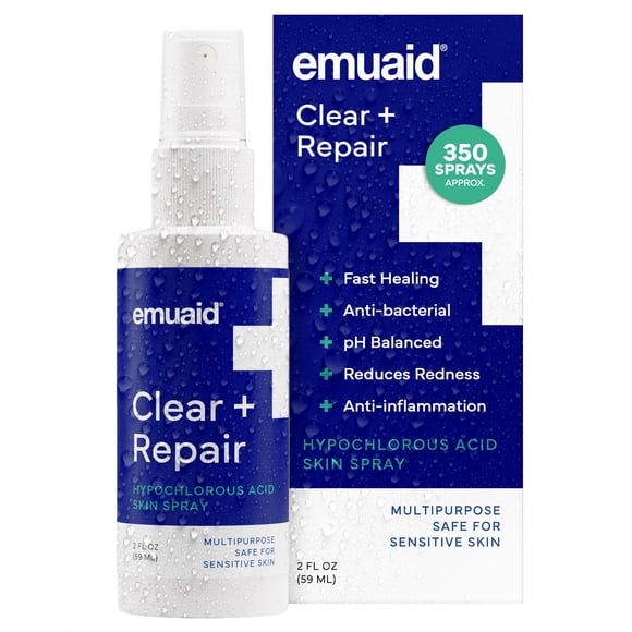 emuaid Clear + Repair Ácido hipocloroso Spray para la piel Hidratante para el rostro y la niebla Protección Cuidado multiusos para pieles sensibles Tamaño de viaje 1 paquete