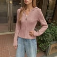 thumbnail image 2 of Ediodpoh Zip up Knit Cardigan for Women Long Sleeve Sweater Outerwear Short Casual Jacket for A Slim Pink, 2 of 4