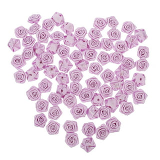 1/2 Purple Mini Satin Ribbon Rose with Leaf Applique - Pack of