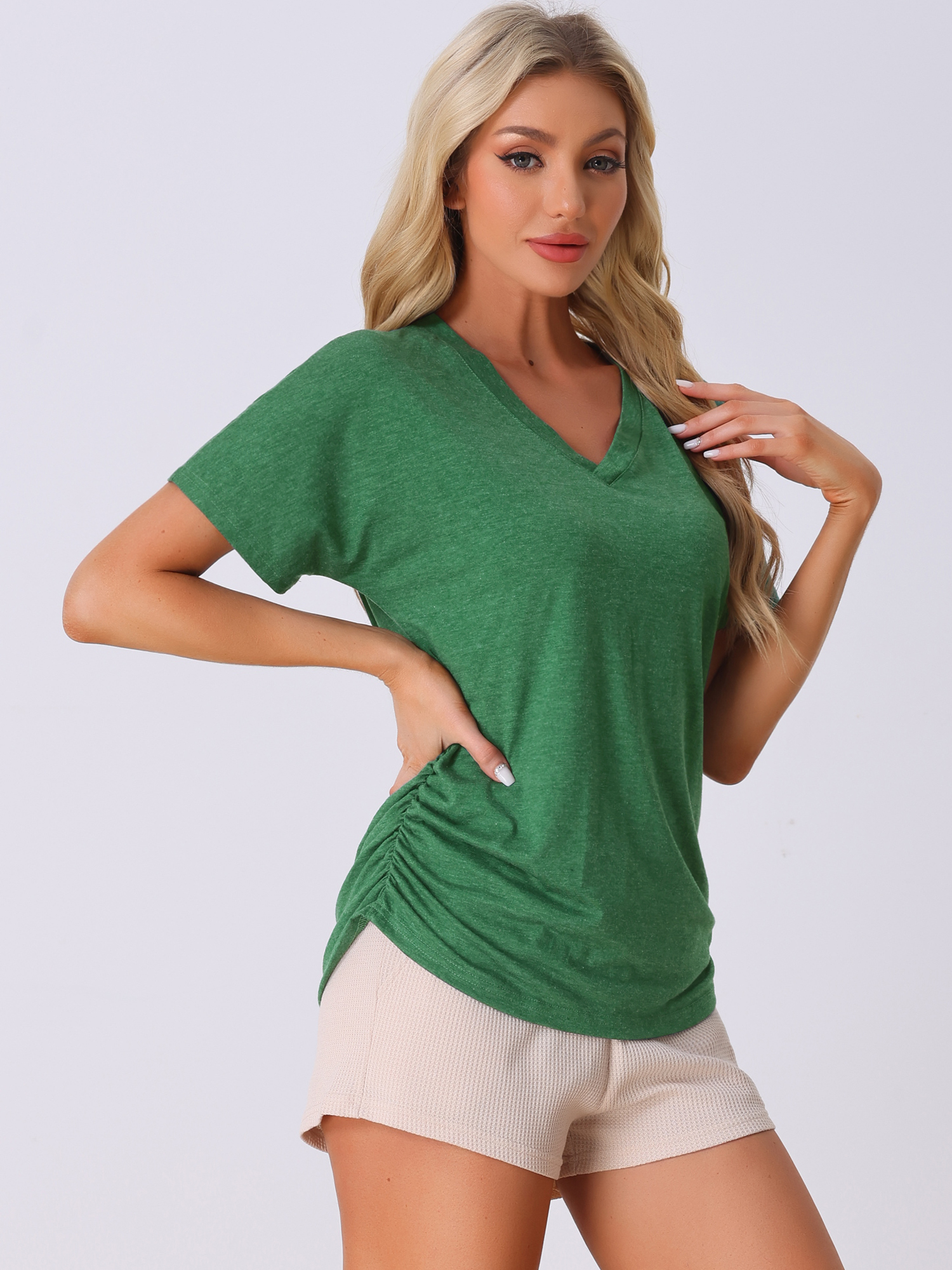 DARING DIVA Pajama Comfy Pajama V-Neck Short Sleeve Sleep Tops S Green