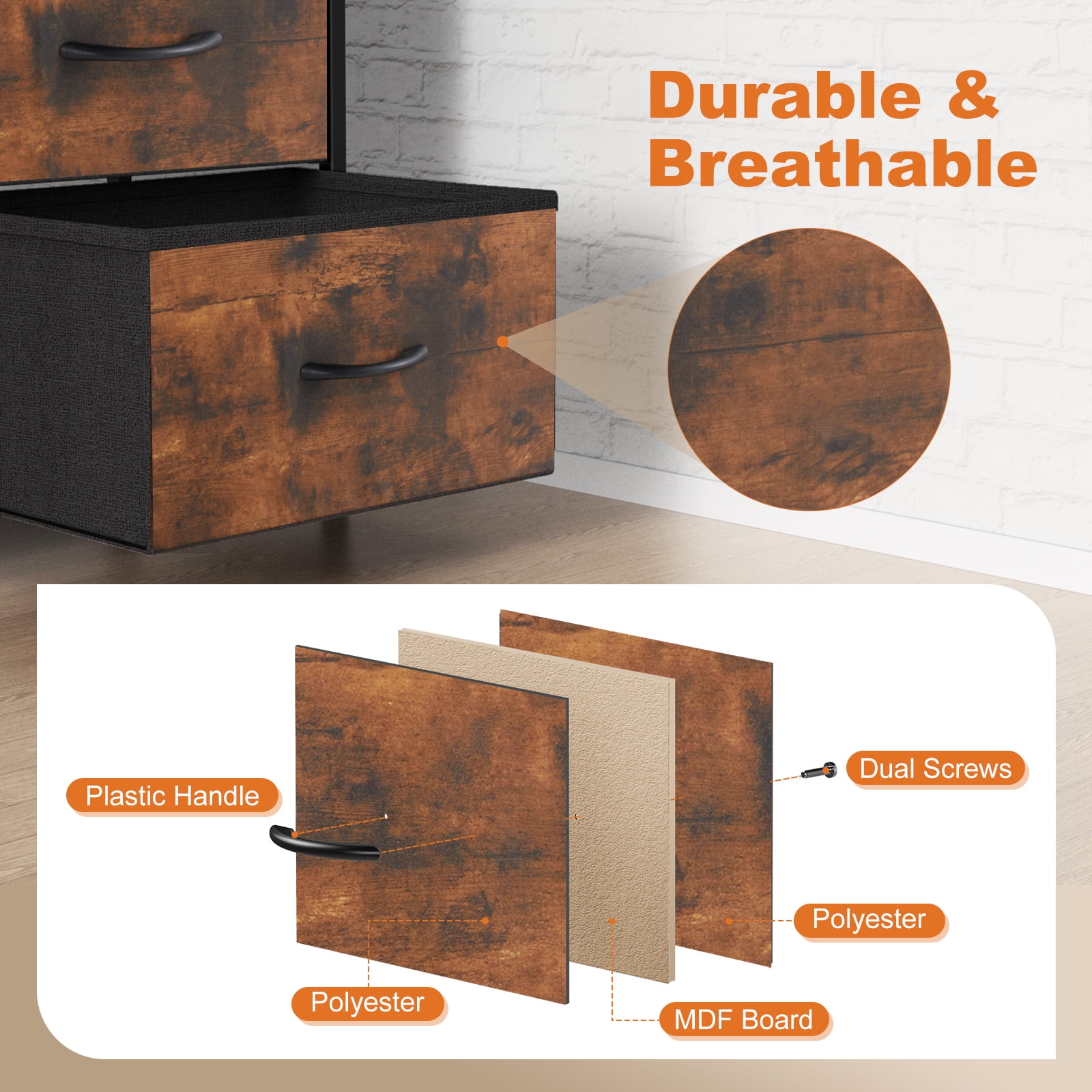 MAYEERTY Drawers Dresser Chest of Drawers,Metal Frame and Wood Top
