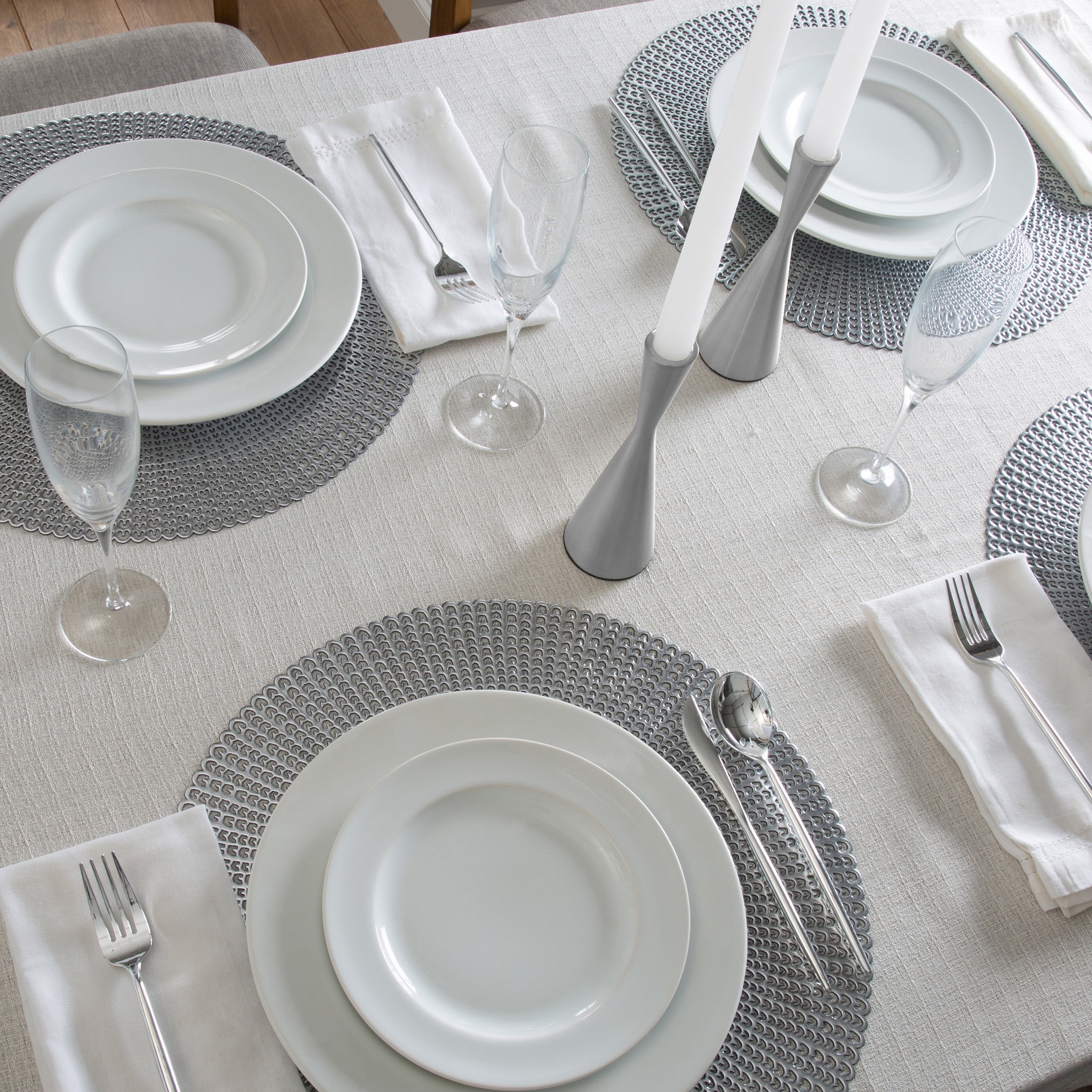 Home Details Set of Four Round Woven Place Mats, Silver