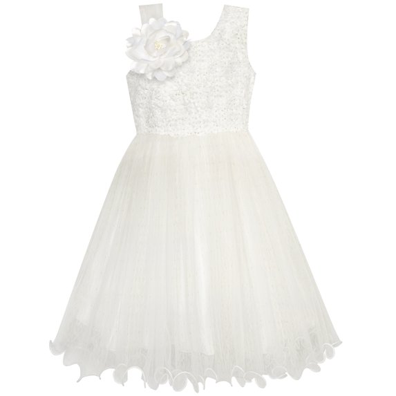 Flower Girl Dress Ivory Sequin Bridesmaid Wedding Party 6 Years