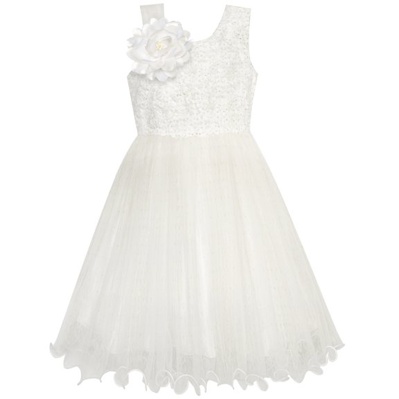 Flower Girl Dress Ivory Sequin Bridesmaid Wedding Party 6 Years