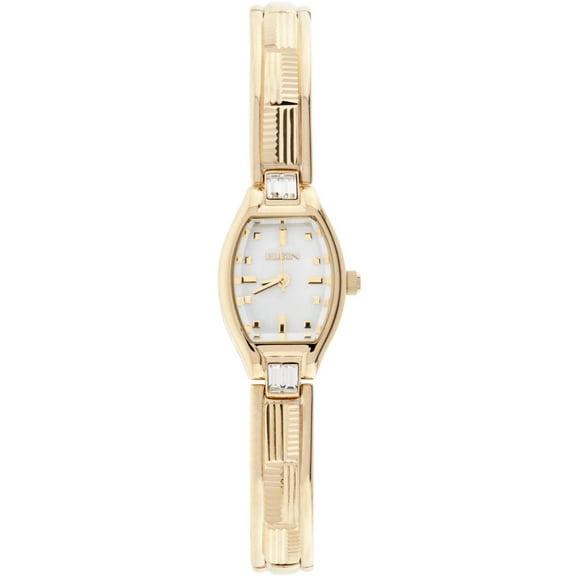 Elgin Women's Diamond Cut Half Bangle Wristwatch, Silver & Gold