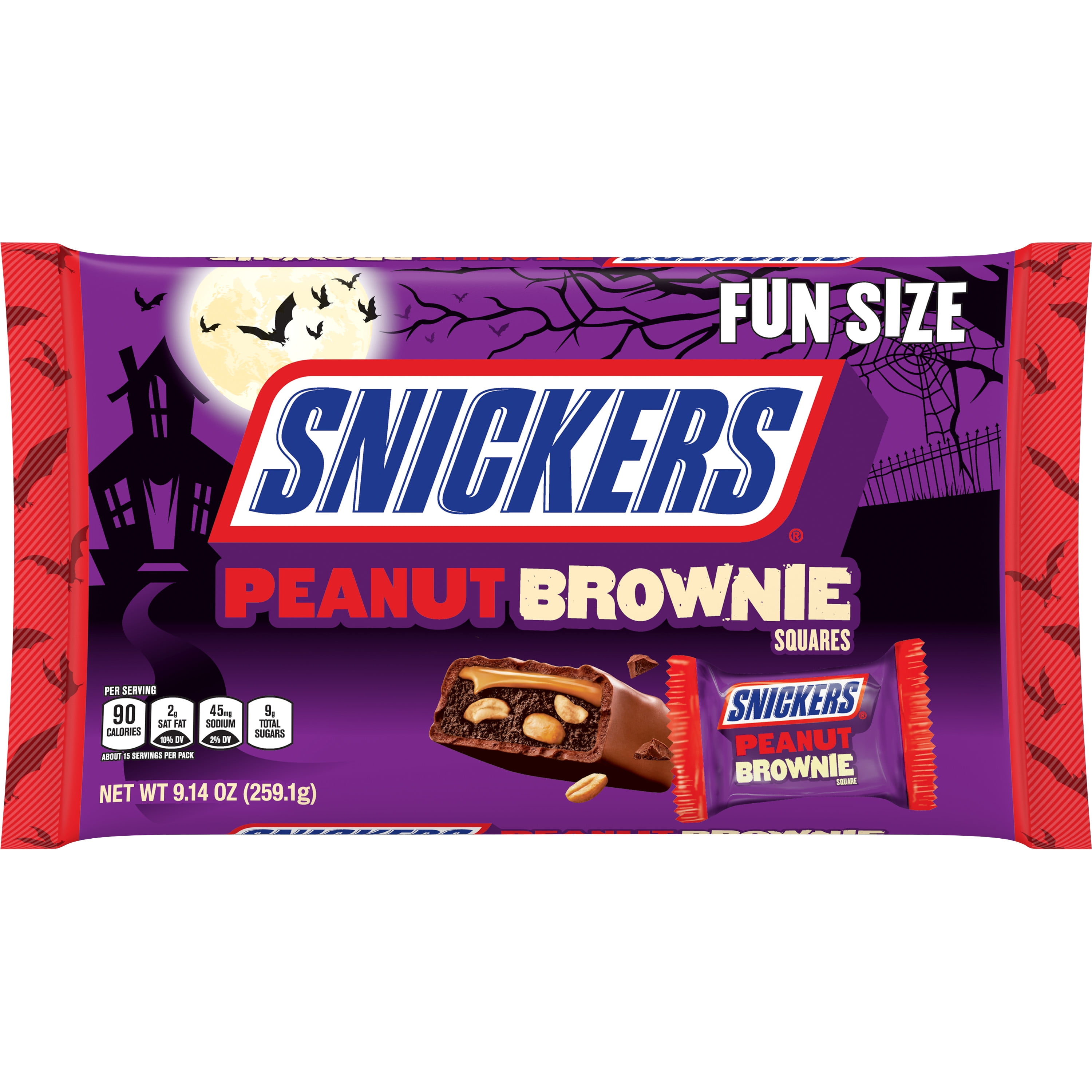 Snickers Peanut Brownie Fun Size Halloween Chocolate Candy Bars, 9.14oz