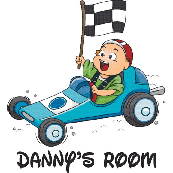 Race Car Boy Racing Cute Cartoon Customized Wall Decal - Custom Vinyl Wall Art - Personalized Name - Baby Girls Boys Kids Bedroom Wall Decal Room Decor Wall Stickers Decoration Size (40x40 inch)