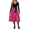 thumbnail image 4 of Valentines Day Dresses Fit and Flare Dress with Heart Print Pattern Waist for Women Vintage Hot Pink L, 4 of 5