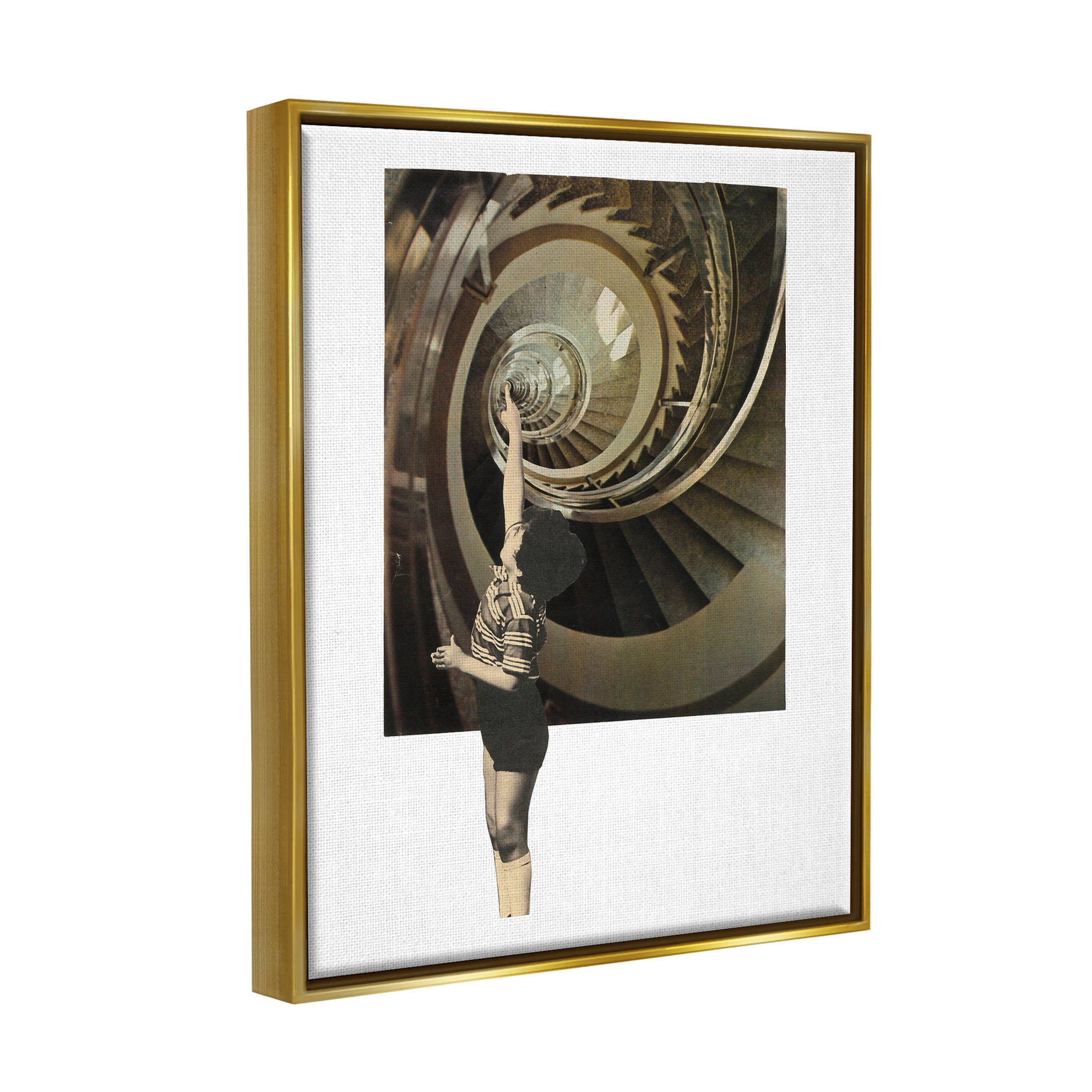 Stupell Industries Surreal Pointing Child Spiral Staircase Graphic Art Metallic Gold Floating Framed Canvas Print Wall Art, Design by Matheus Lopes Castro