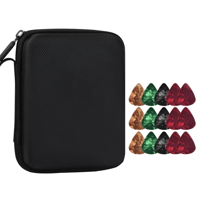 Graflsoa Durable Guitar Pick Holder with 15 Random Color Picks (0.75mm) - Black Canvas & EVA Material, Compact & Shockproof Design for Easy Storage MX0315D
